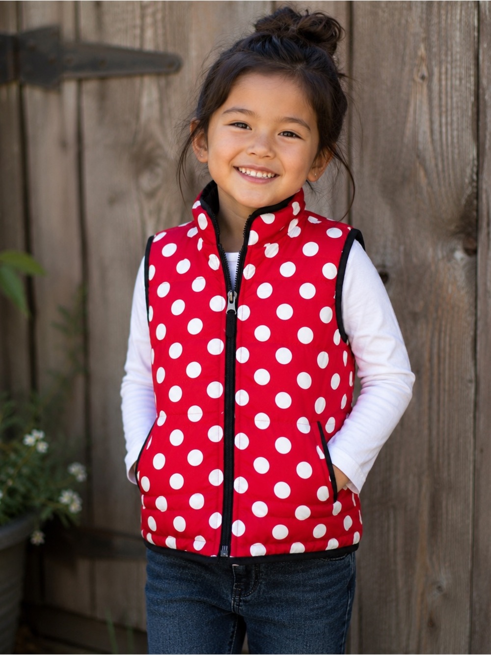 J Khaki Girls Size 5 Red White Polka Dot Puffer Vest Zip Front Lightweight
